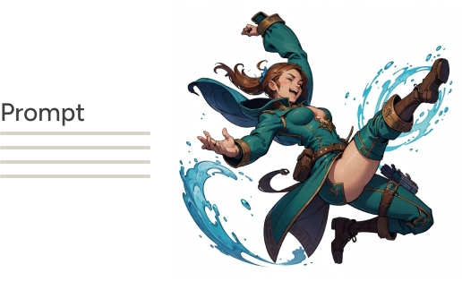 Splash original art of a fantasy girl jumping on a white background, generated with AI