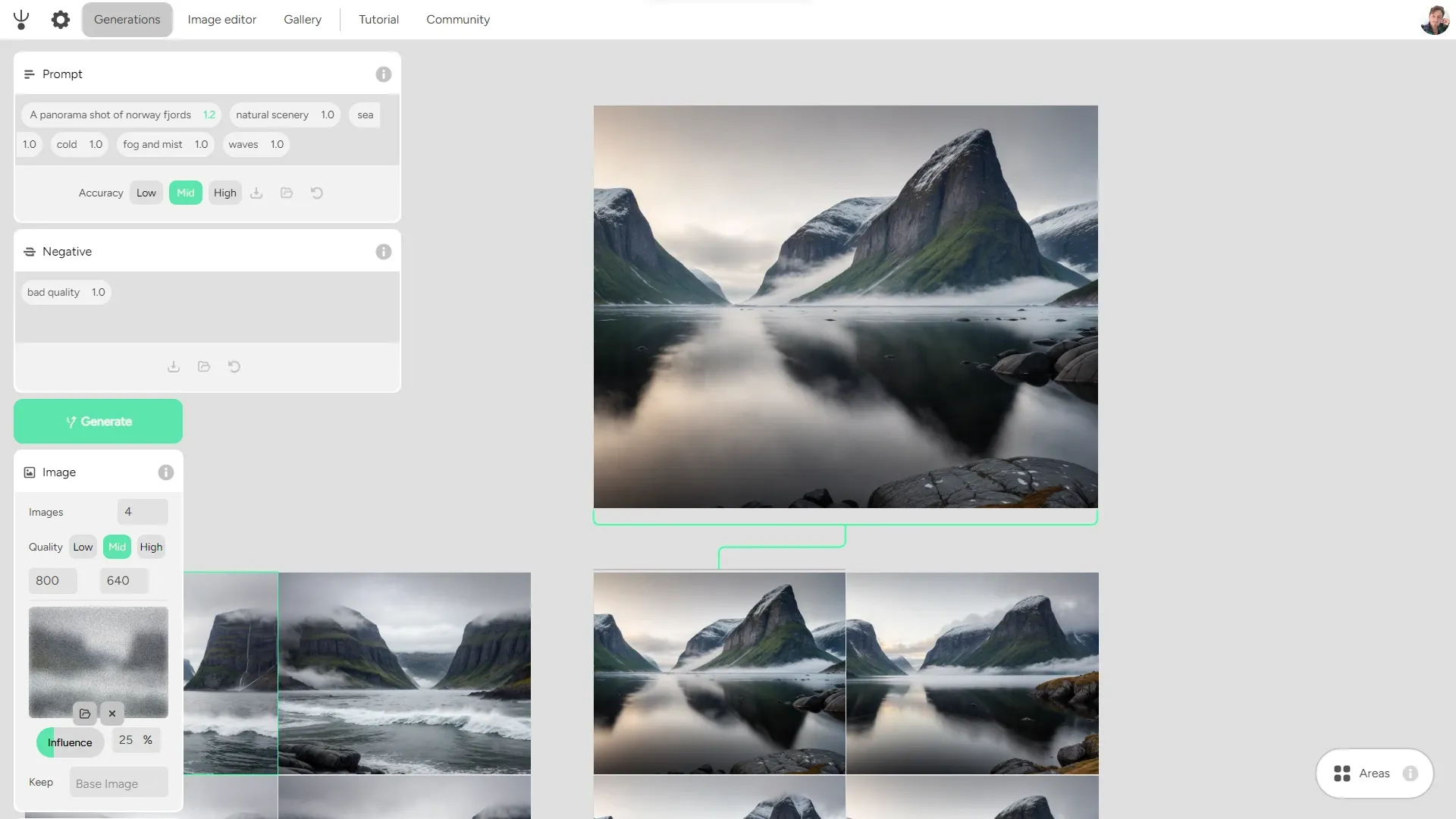 Arthemy software screenshot showing natural landscapes created for free with AI